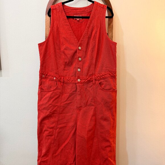 Women’s Cropped Denim Jumpsuit Universal Threads Size 17 Red - Picture 1 of 8